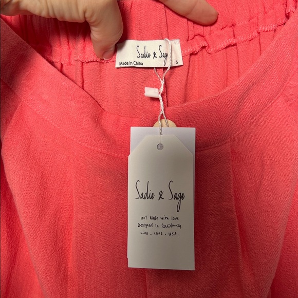 Sadie & Sage Pink Botanical Linen Pants Elastic waist NEW size S - Picture 2 of 7